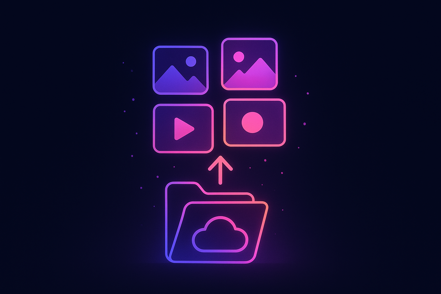 Photos and video clips being uploaded into a media library